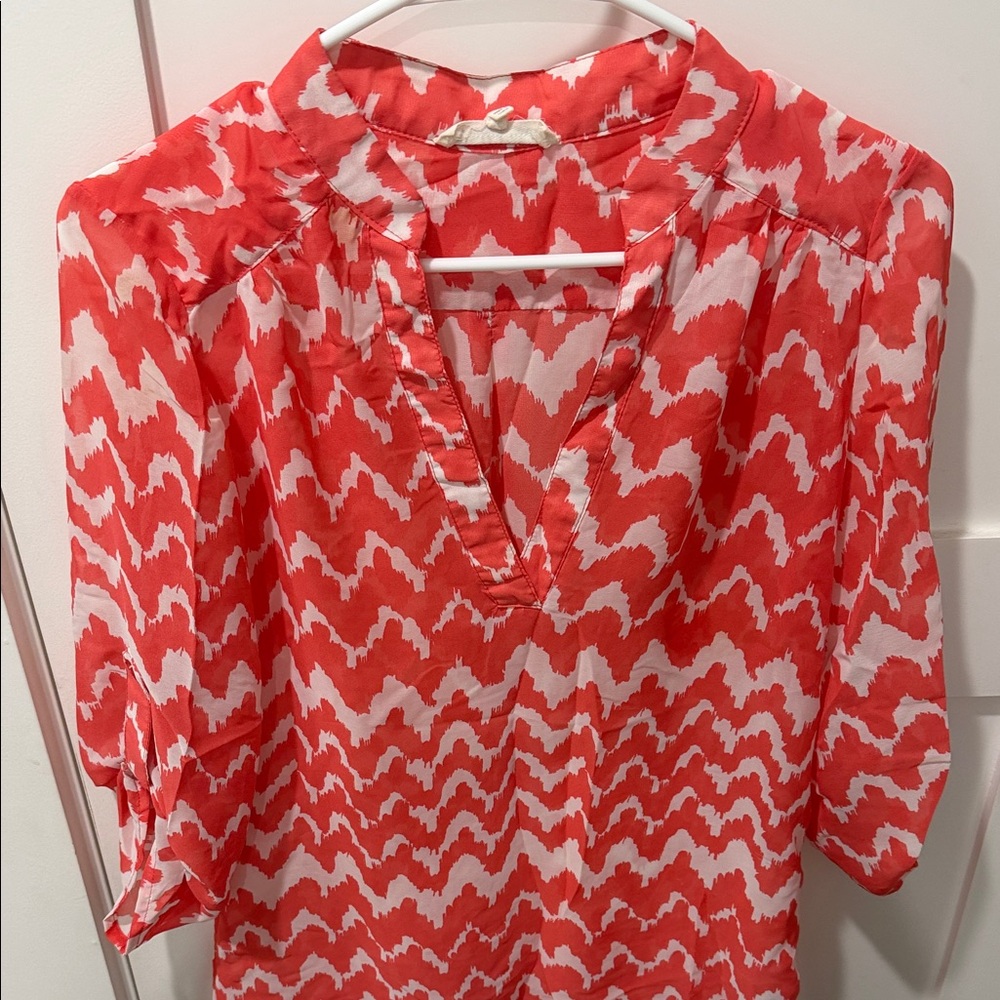Wishful Park Semi Sheer Fairy Light Coral White Blouse Spring boho flowy summer